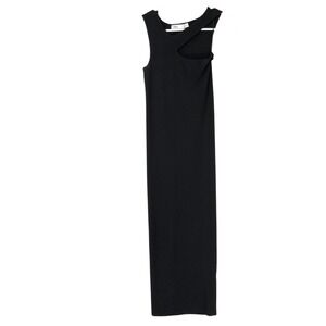 Zara Black Ribbed Knit Midi Dress M Pullover Asymmetric Neck Sleeveless Cutout